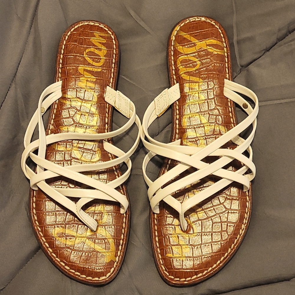 New Sam Edelman Strappy White Slip On Flat Sandals Sz 9.5M